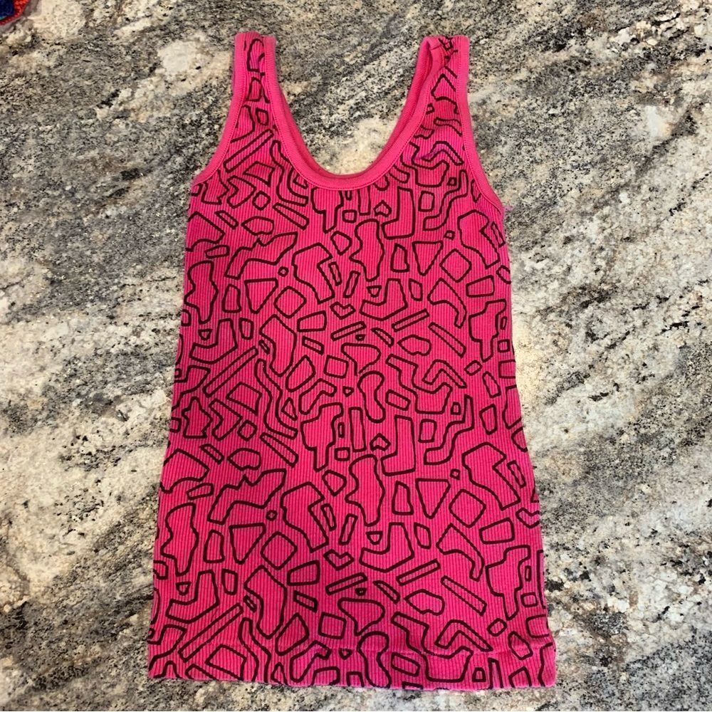Vintage 90’s geometric‎ knit stretch tank top pink black